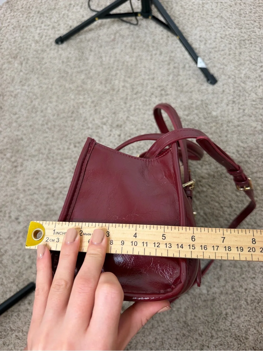 Madden Girl Wine Patent Shoulder Bag with Teddy Charm